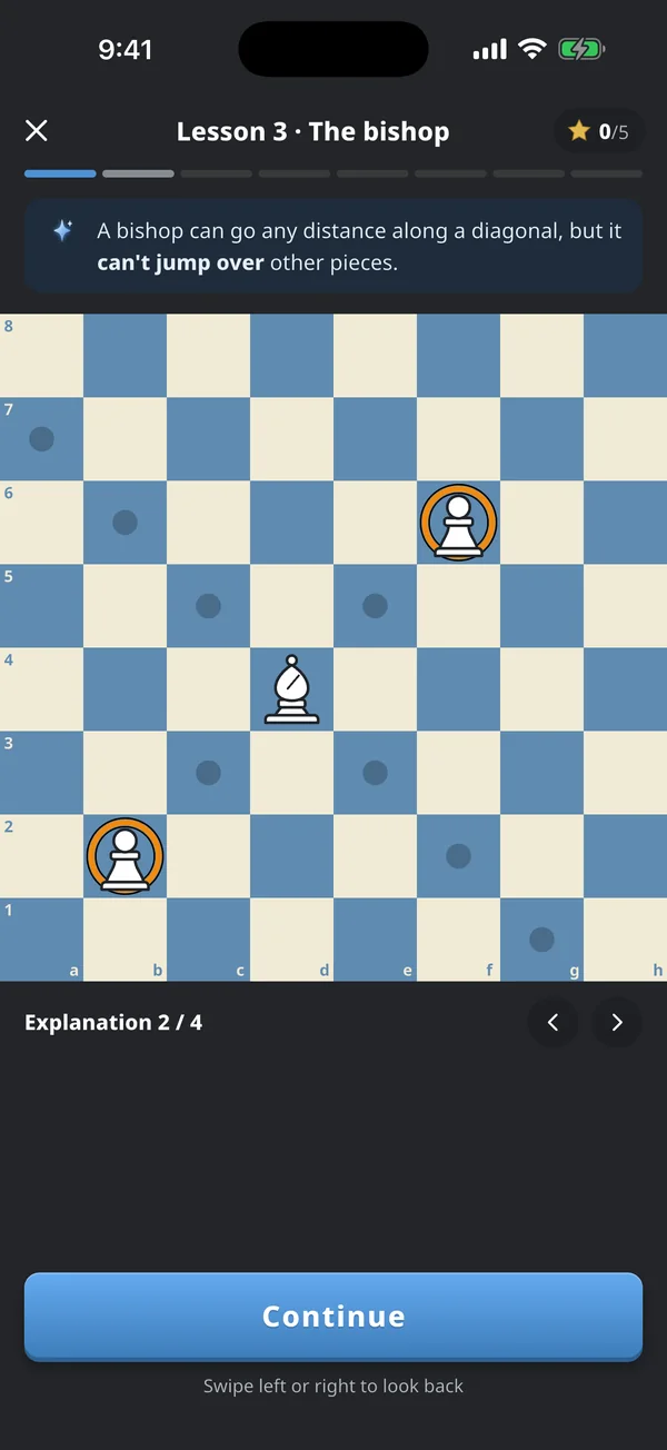 A beginner lesson about the bishop, with Atlas explaining how the piece moves on the board