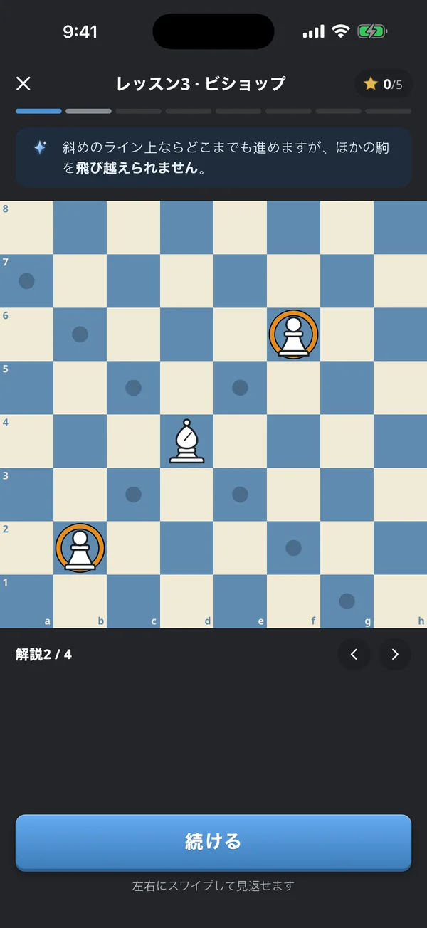 ビショップのレッスン。Atlasが盤上で駒の動き方を説明している